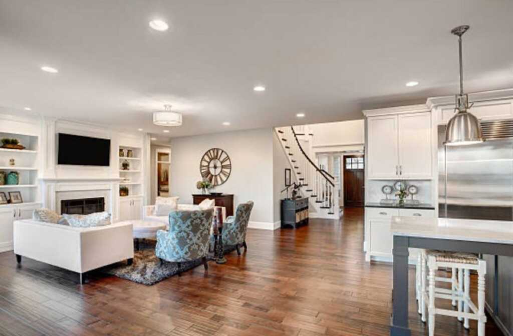 Bright living room and kitchen